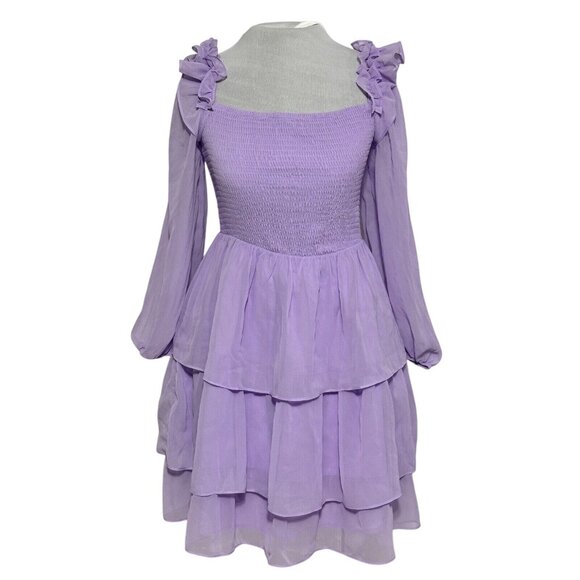 Lavender Tiered Ruffle Long Sleeve Dress Byinns M Terylene - Picture 1 of 7